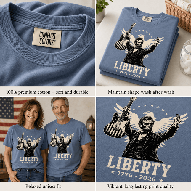 Comfort Colors Liberty 250th Anniversary USA Rockstar Lincoln Eagle T-Shirt