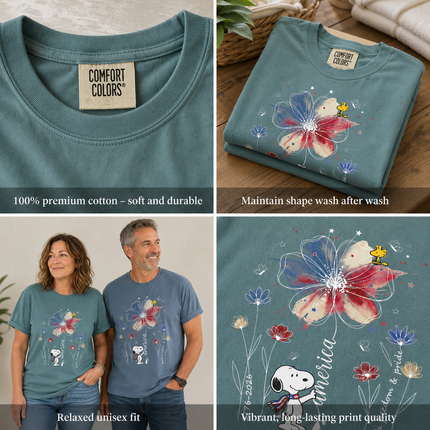 Comfort Colors America Watercolor Flag Floral Faith Freedom Dog T-Shirt