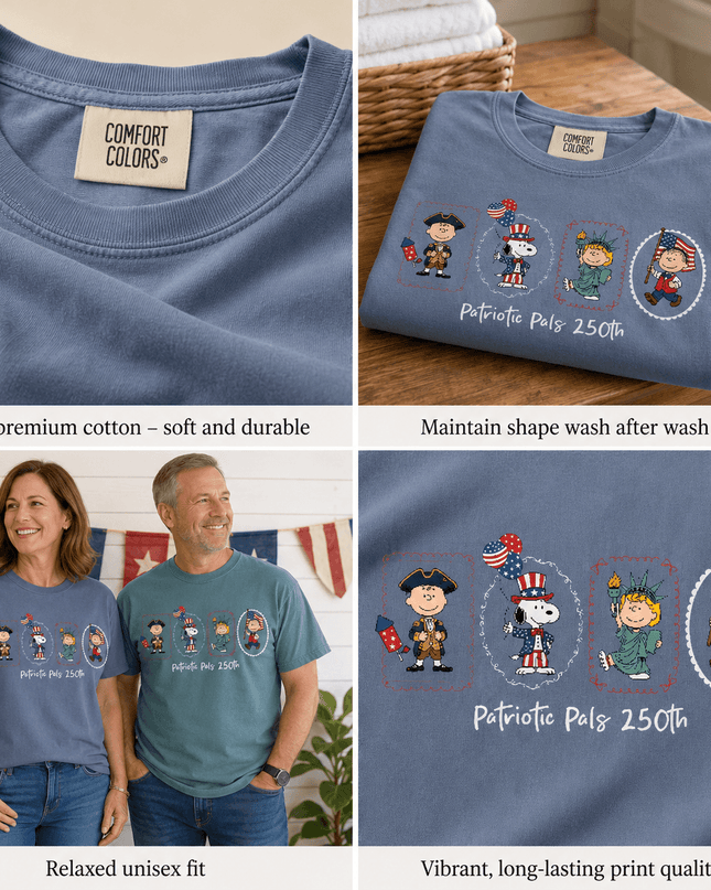 5_e82c50f0-55d4-4722-98bf-f983016e3edd - AuraNations - Comfort Colors Patriotic Pals 250th American Milestone Frames T-Shirt - Blue Jean / S - 250TH ANNIVERSARY, ALL, COMFORT COLORS, NO CUSTOM, PRODUCTS, SNPY, TSHIRT