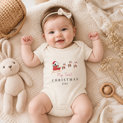 My First Christmas 2026 Reindeer Sleigh Baby Bodysuit