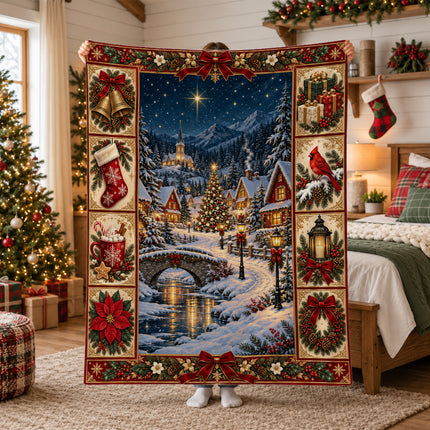 Christmas Village Fleece Blanket Winter Holiday Decor