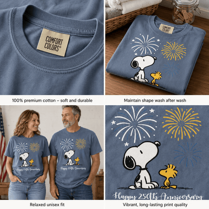 Comfort Colors Happy 250th Anniversary USA Fireworks Watching Dog T-Shirt