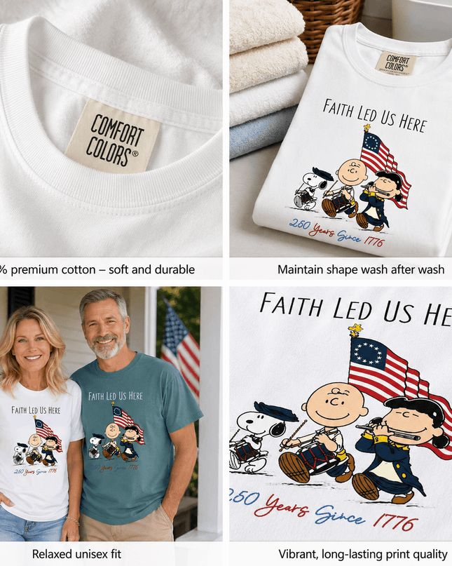 5_f88a559e-1504-4147-a37f-ca17b33383fa - AuraNations - Comfort Colors Faith Led Us Here 250 Years Since 1776 Patriotic Friends T-Shirt - White / S - 250TH ANNIVERSARY, ALL, COMFORT COLORS, NO CUSTOM, PRODUCTS, SNPY, TSHIRT