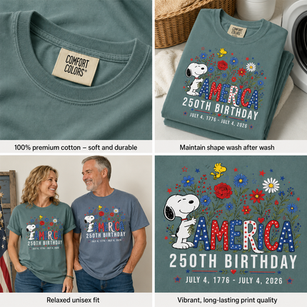 Comfort Colors America 250th Birthday Floral Hugging Dog T-Shirt