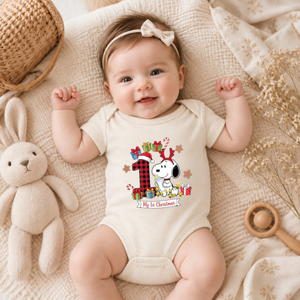 My 1st Christmas Buffalo Plaid Number One Baby Bodysuit