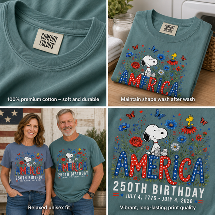 Comfort Colors America 250th Birthday Floral Sitting Dog T-Shirt