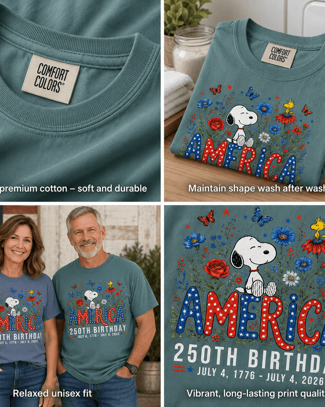 Comfort Colors America 250th Birthday Floral Sitting Dog T-Shirt
