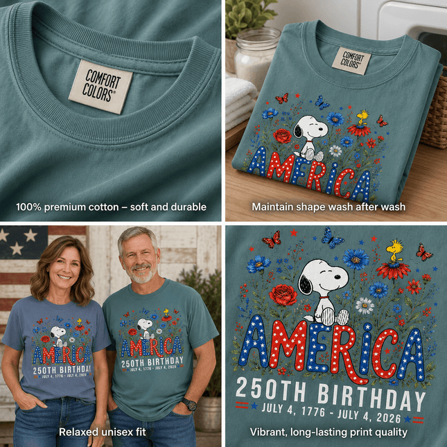 Comfort Colors America 250th Birthday Floral Sitting Dog T-Shirt