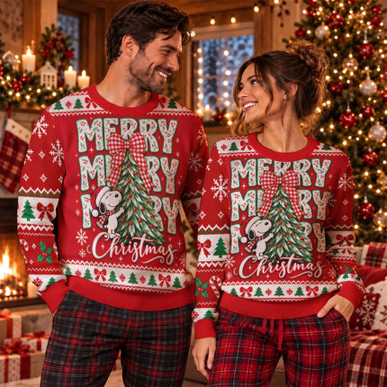Funny Merry Christmas Ugly Sweatshirt Cartoon Dog Tree Design