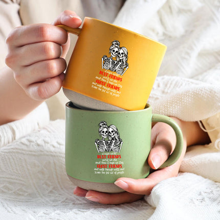 Best Friends Skeleton Halloween Pottery Mug Funny Ghost Gift