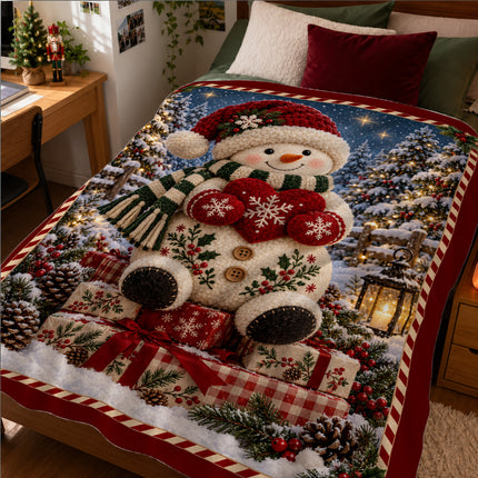 Christmas Snowman Fleece Blanket Cozy Winter Holiday Decor