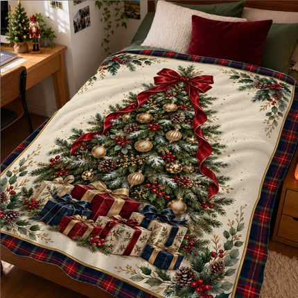 Christmas Tree Fleece Blanket Tartan Plaid Holiday Decor