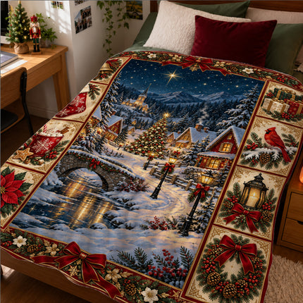 Christmas Village Fleece Blanket Winter Holiday Decor