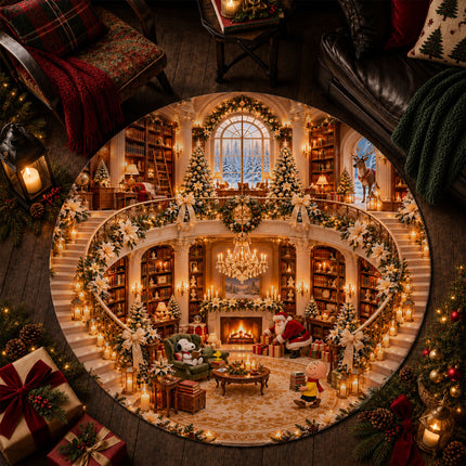 Christmas Round Rug Cozy Library Grand Staircase Holiday Doormat