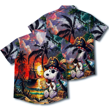 Pirate Treasure Tropical Beach Sunset Hawaiian Shirt