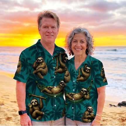 Tropical Sloth Palm Tree Vacation Summer Hawaiian Shirt