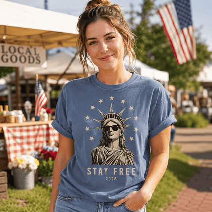 Comfort Colors Stay Free 2026 250th Anniversary USA Sunglasses Statue T-Shirt