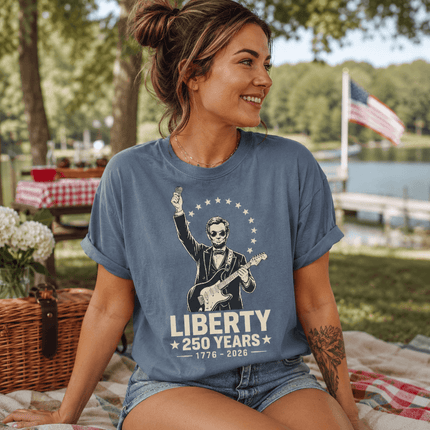 Comfort Colors Liberty 250 Years Rocking Abraham Lincoln Guitar T-Shirt