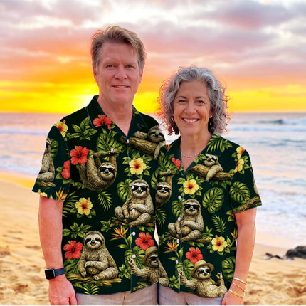 Tropical Sloth Floral Summer Vacation Hawaiian Shirt