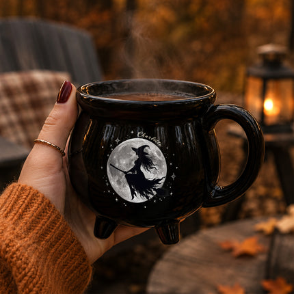 Personalized Witch Moon Cauldron Mug Flying Witch Halloween Coffee Cup