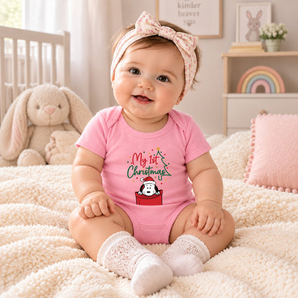My First Christmas Santa Hat Pocket Graphic Baby Bodysuit