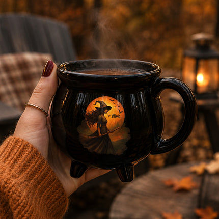 Personalized Witch Full Moon Cauldron Mug Halloween Custom Name