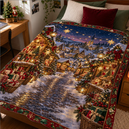 Christmas Market Fleece Blanket Festive Winter Village Decor
