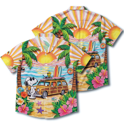 Tropical Beach Sunset Surf Van Hawaiian Shirt