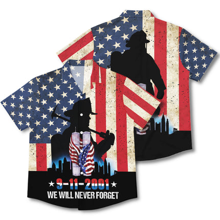 25th Patriot Day We Will Never Forget 9/11 Firefighter Tribute Hawaiian Shirt
