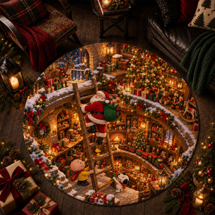 Christmas Round Rug Enchanted Toy Workshop Holiday Doormat