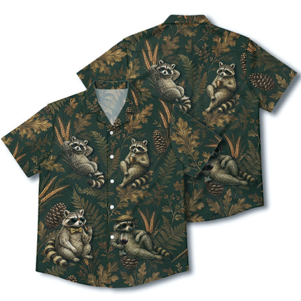 Vintage Raccoon Forest Botanical Summer Hawaiian Shirt