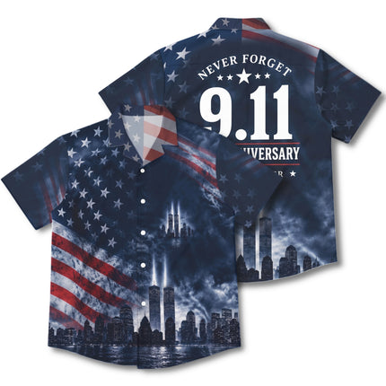 25th Patriot Day American Flag 9/11 Skyline Memorial Tribute Hawaiian Shirt