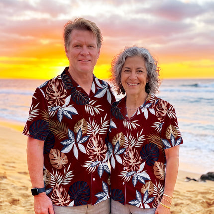 Beach Summer Tropical Red Leaf Print Hawaiian Shirt