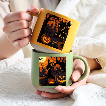 Jack O Lantern Halloween Pottery Mug Haunted House Spooky Decor