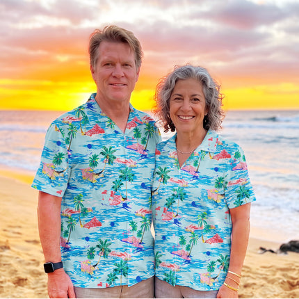 Tropical Island Palm Tree Ocean Beach Summer Hawaiian Shirt