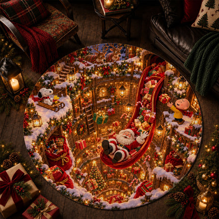 Christmas Round Rug Magical Gift Slide Holiday Doormat