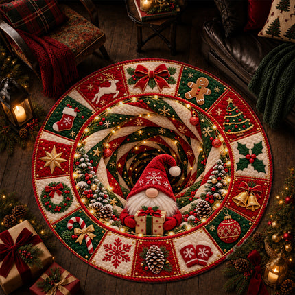 Christmas Round Rug Gnome Present Spiral Doormat