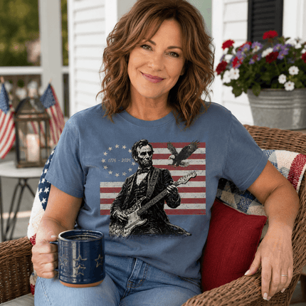 Comfort Colors 250th Anniversary USA Abraham Lincoln Guitar Flag T-Shirt