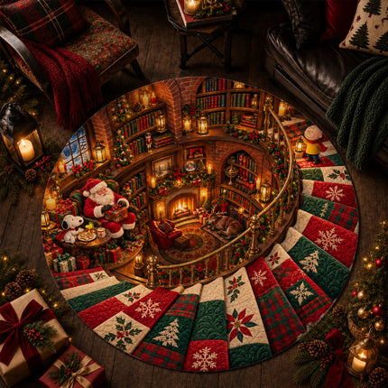Christmas Round Rug Cozy Library Patchwork Staircase Doormat