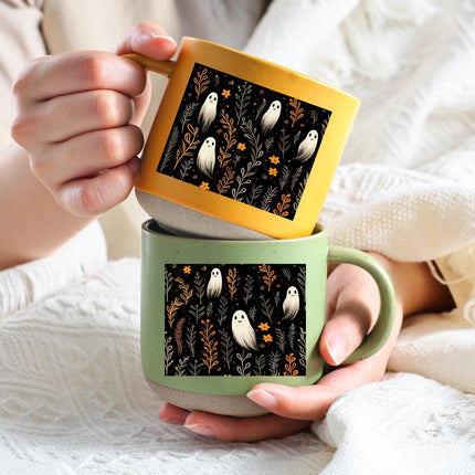 Halloween Pottery Mug Cute Ghost Floral Spooky Season Cup