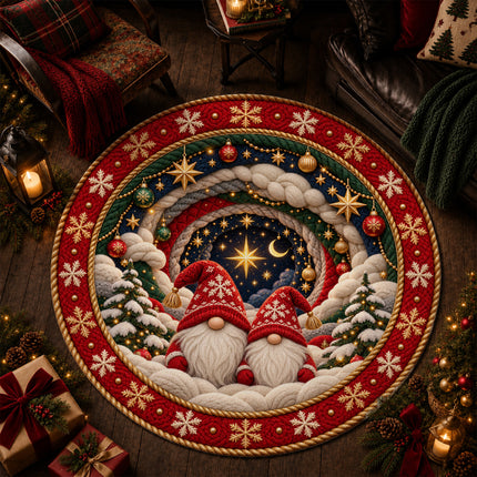 Christmas Round Rug Gnome Starry Night Holiday Doormat