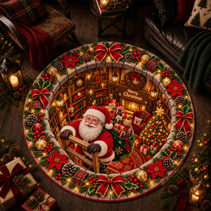 Christmas Round Rug Gnome Gift Holiday Doormat