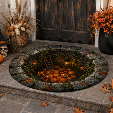 Halloween Round Rug Pumpkin Well 3D Spooky Doormat