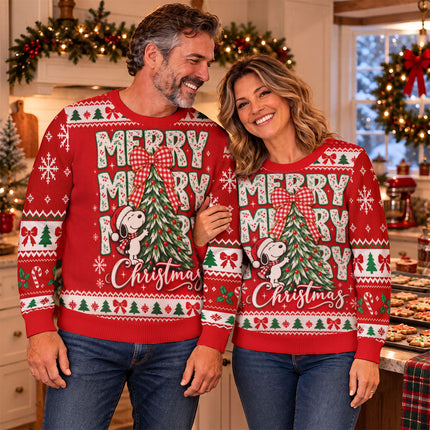 Funny Merry Christmas Ugly Sweatshirt Cartoon Dog Tree Design