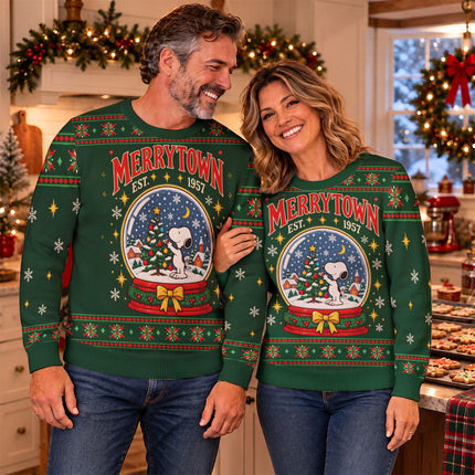 Funny Christmas Snow Globe Ugly Sweatshirt Merrytown Dog Design
