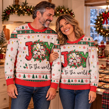 Funny Joy to the World Ugly Sweatshirt Christmas Cartoon Wreath