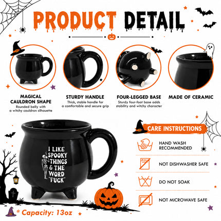 Funny Skeleton Halloween Cauldron Ceramic Mug Spooky Quote
