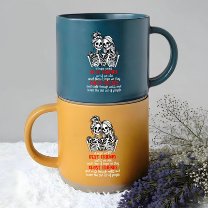 Best Friends Skeleton Halloween Pottery Mug Funny Ghost Gift