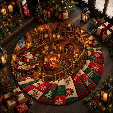Christmas Round Rug Cozy Library Patchwork Staircase Doormat