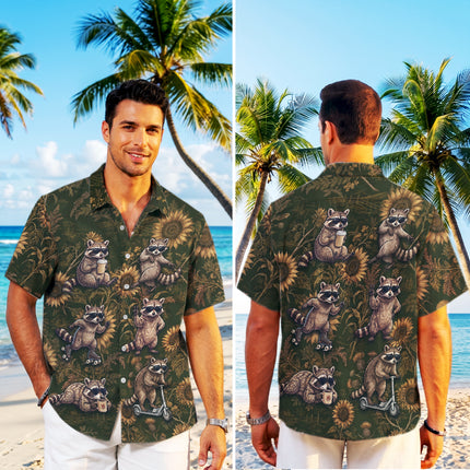 Funny Raccoon Sunflower Summer Vacation Hawaiian Shirt